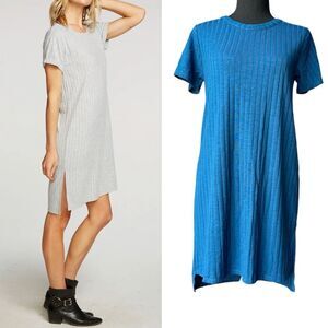 NWT Chaser Poor Boy Rib Hi-Lo Short Sleeve T-Shirt Dress in Cobalt Blue Small
